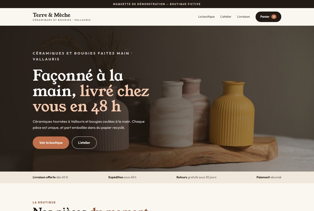 Maquette Boutique en ligne — Terre & Mèche