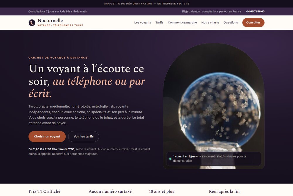 Maquette Cabinet de voyance par téléphone et tchat — Nocturnelle
