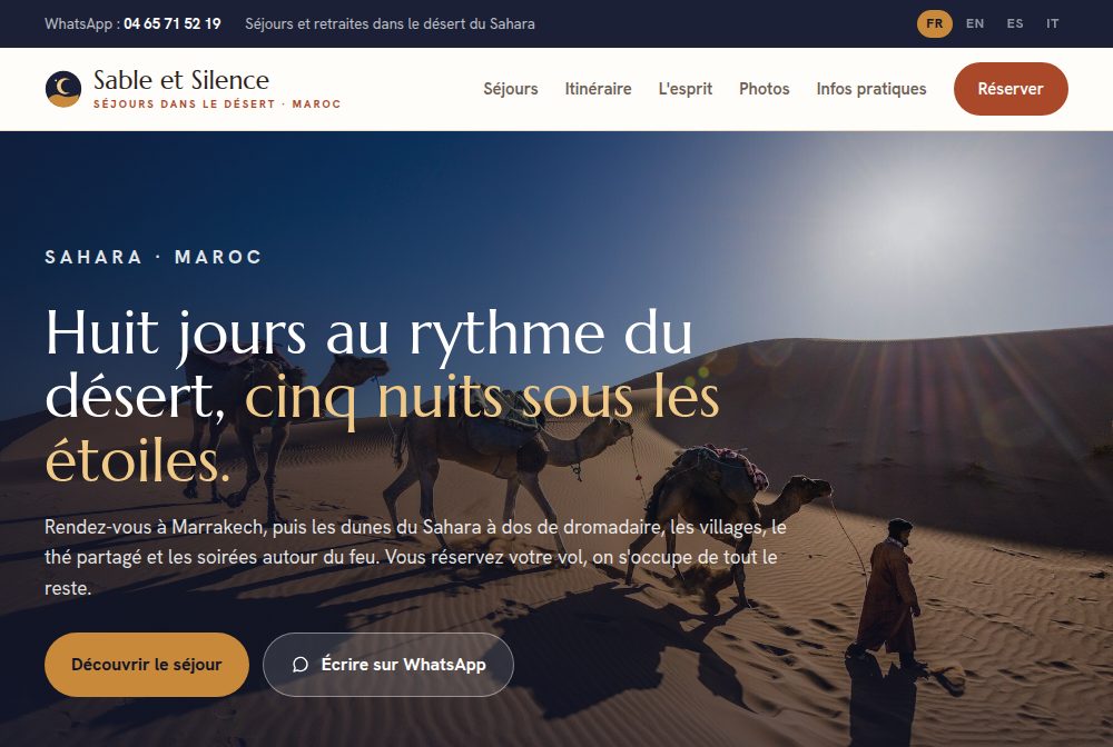 Maquette Séjours et retraites dans le Sahara — Sable et Silence
