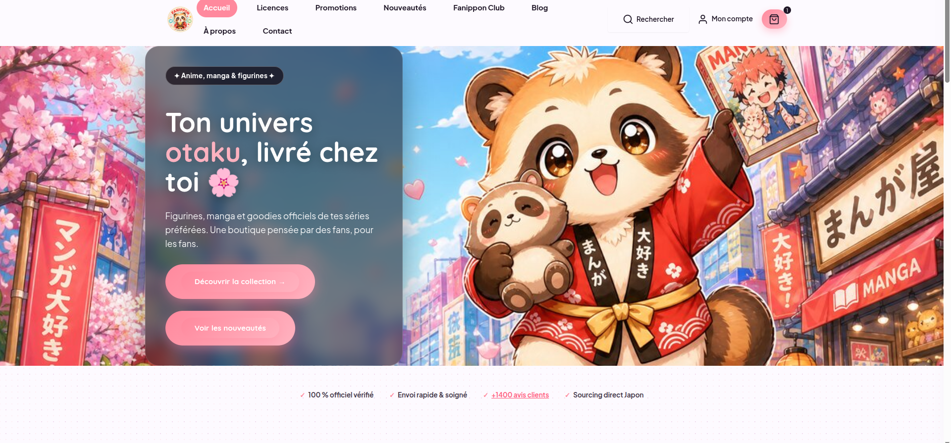 Aperçu du site Fanippon.fr, boutique en ligne anime et manga
