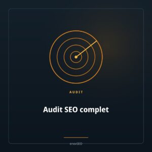 Symbole radar ambre sur fond navy, illustrant l audit SEO complet enovSEO