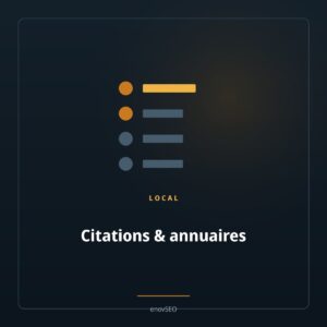Liste de mentions annuaires avec pastilles, illustrant les citations locales