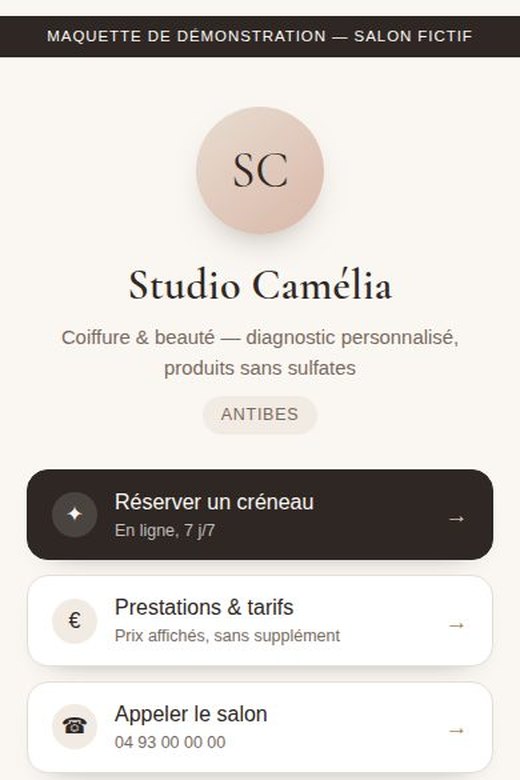 Page de liens d'un salon de coiffure