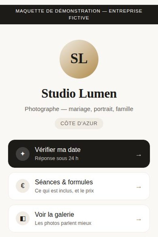 Page de liens d'un photographe