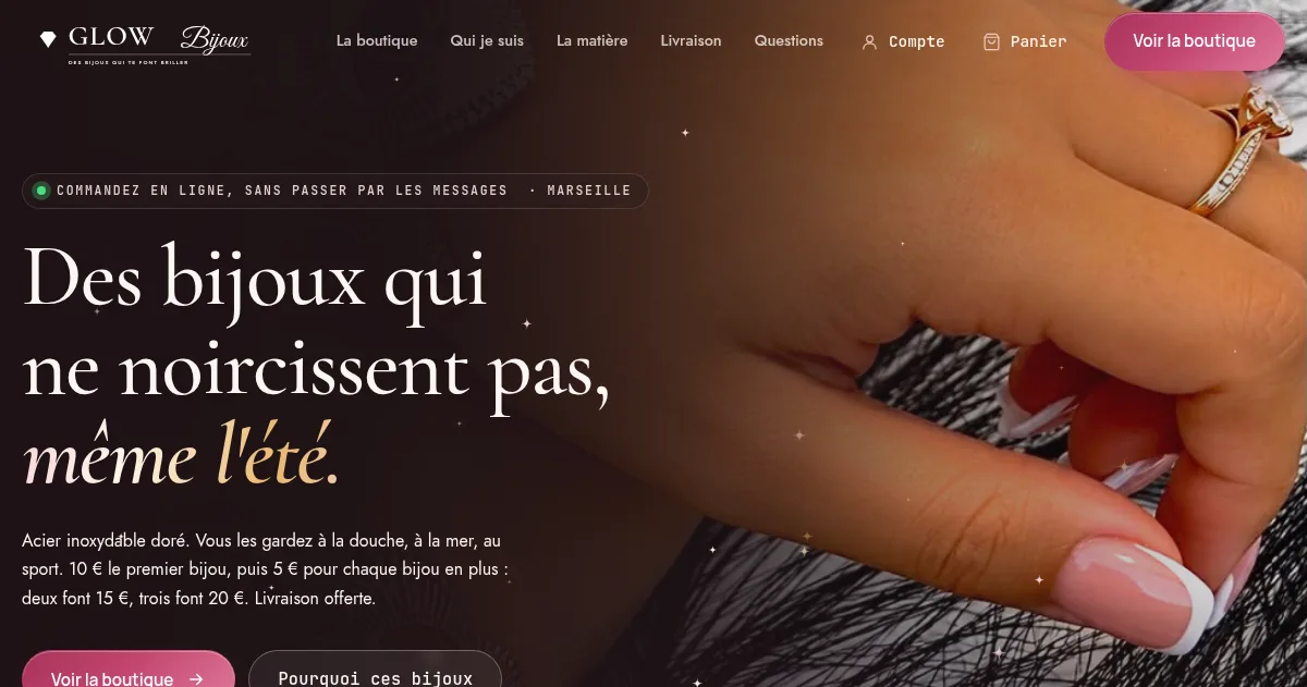 Boutique en ligne GLOW Bijoux, créatrice de bijoux à Marseille