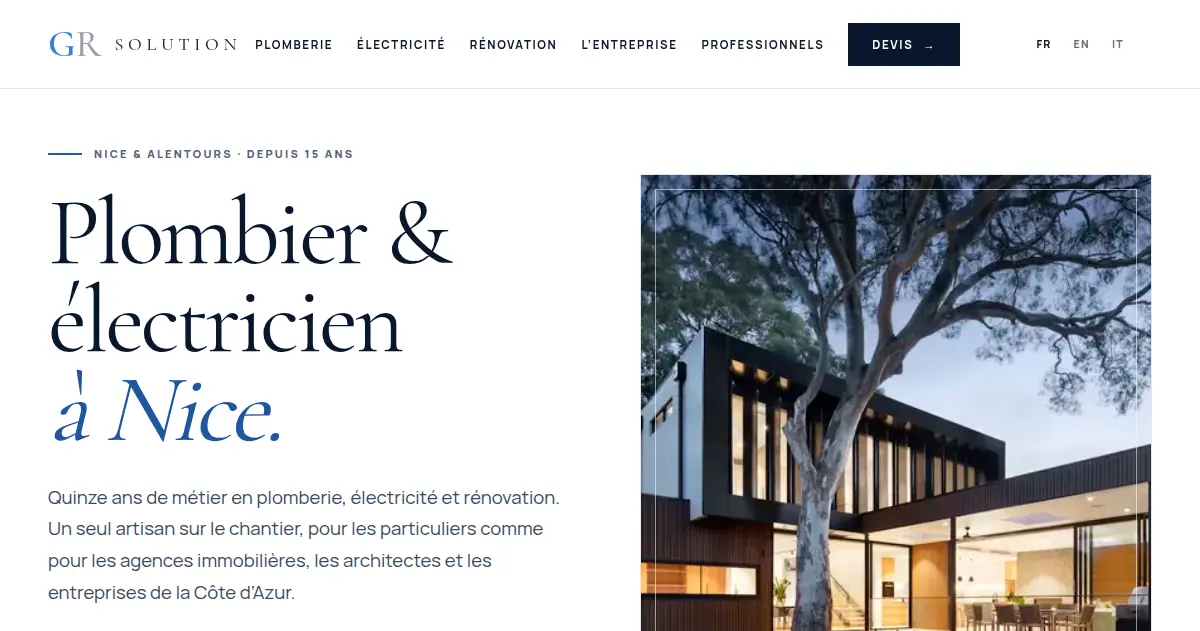 Site GR Solution, plombier et électricien à Nice