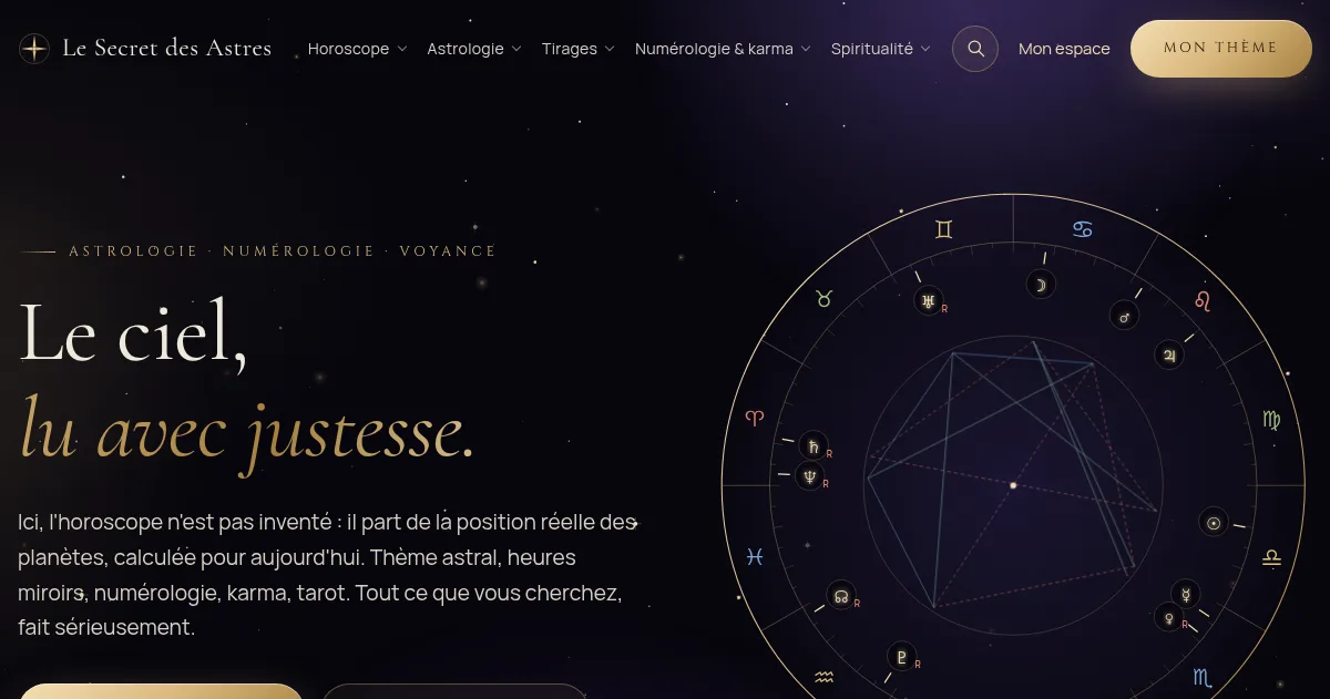 Site Le Secret des Astres, horoscope et thème astral